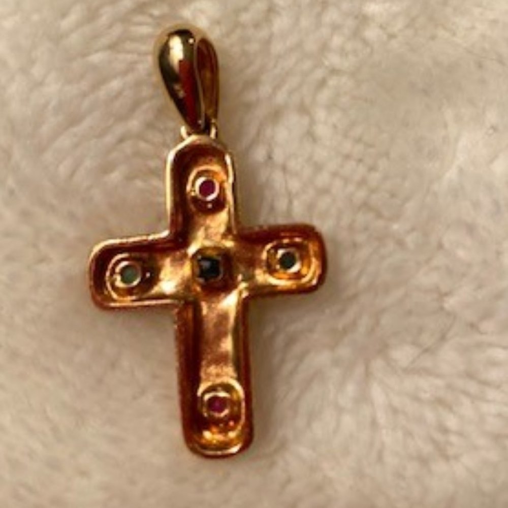 Gold Cross with Emerald/Ruby/Sapphire Stones - Picture 4 of 5